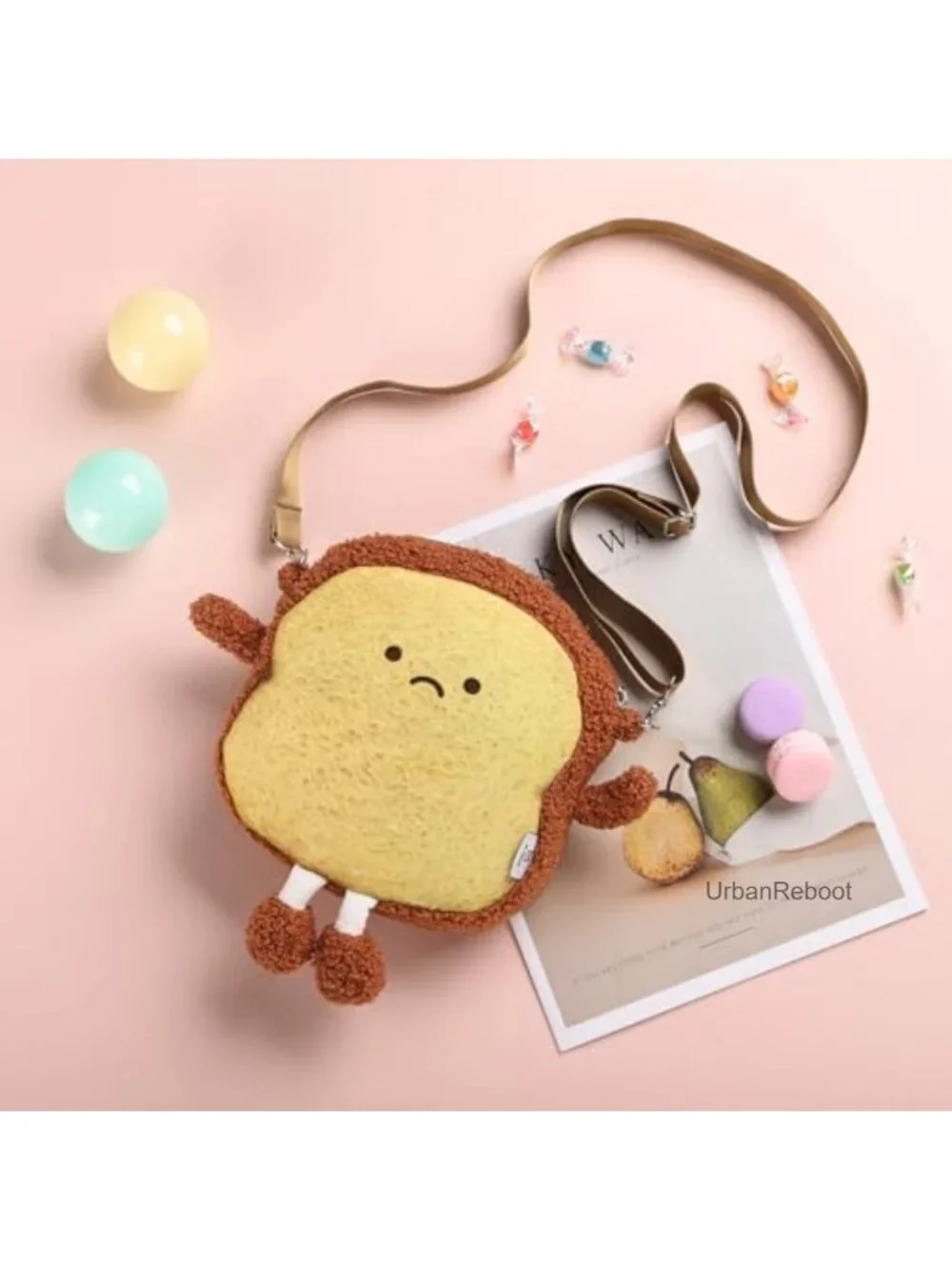 Plush Toast Crossbody Bag Cute Mini Purse Adjustable Strap